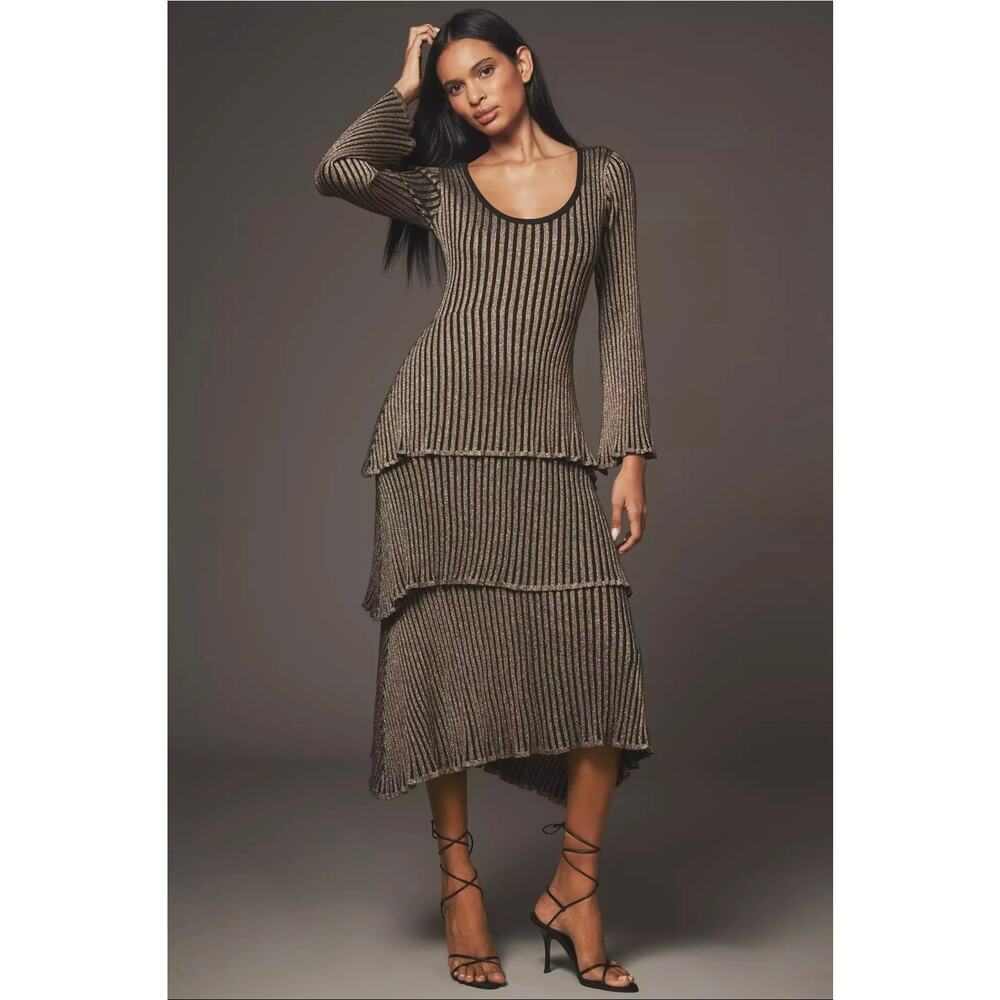 NWT Siempre x Anthropologie Tiered Shimmer Midi Dress. Size M. Ret. $198